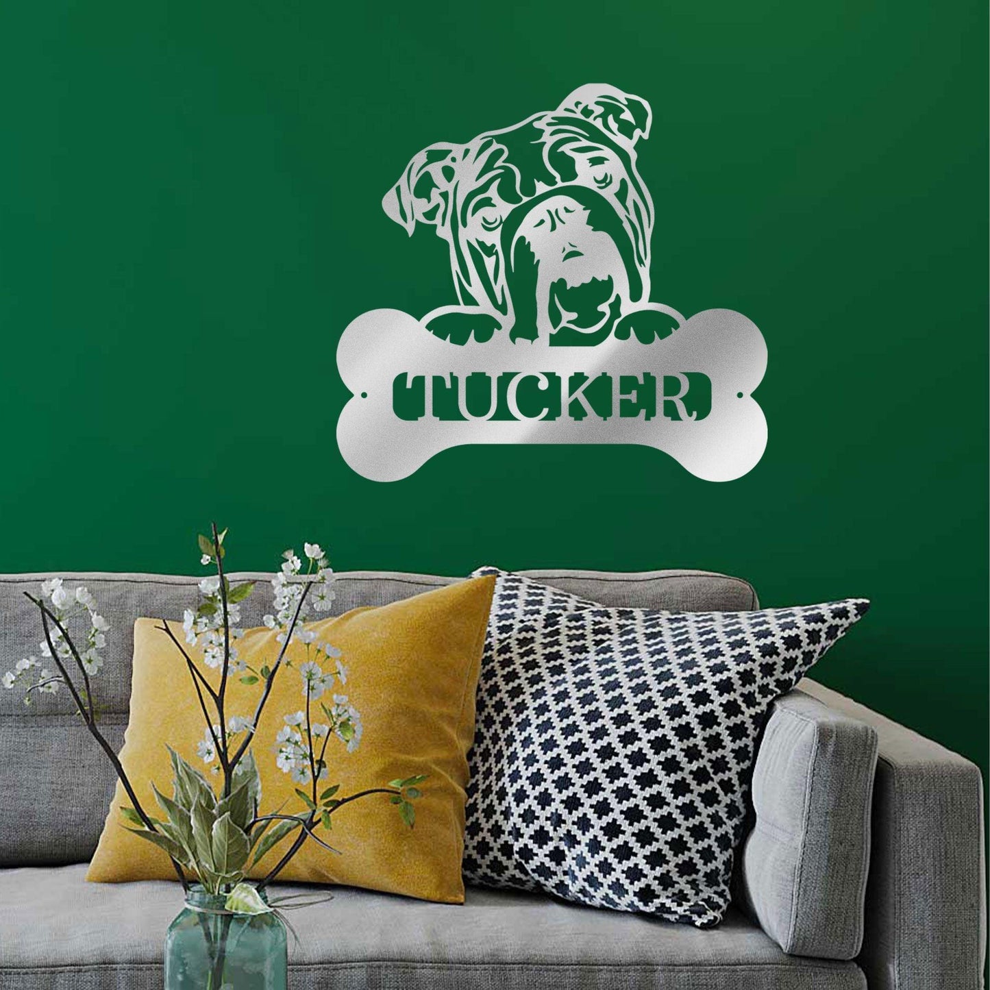 Bulldog Custom Name Metal Art Wall Sign - Mallard Moon Gift Shop