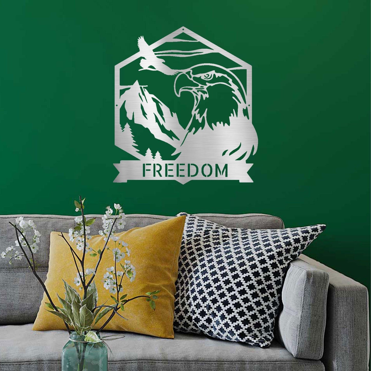 Bald Eagle Mountain Scene Custom Name Metal Art Wall Sign - Mallard Moon Gift Shop