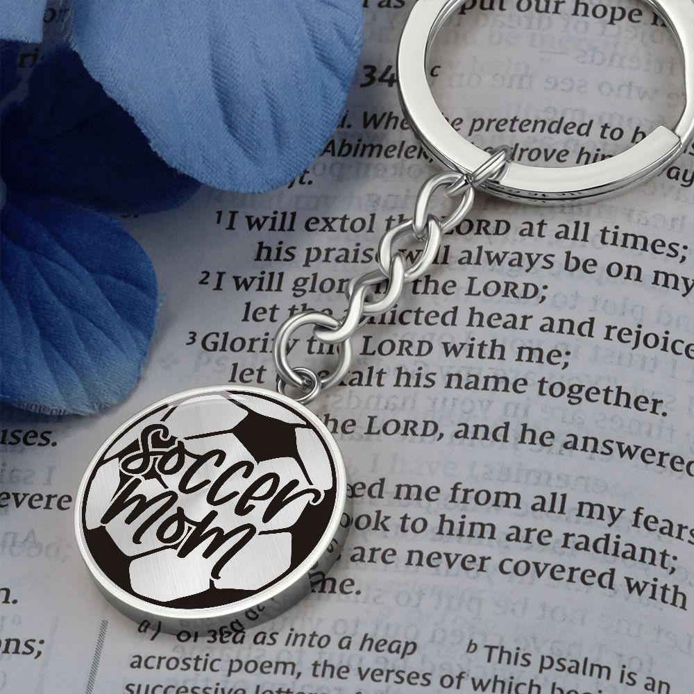 Soccer Mom Circle Engraved Keychain - Mallard Moon Gift Shop
