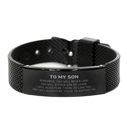 Son Gifts, To My Son Remember, you will never lose. You will either WIN or LEARN, Keepsake Black Shark Mesh Bracelet For Son Engraved, Birthday Christmas Gifts Ideas For Son X-mas Gifts - Mallard Moon Gift Shop