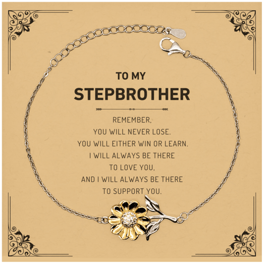 Stepbrother Gifts, To My Stepbrother Remember, you will never lose. You will either WIN or LEARN, Keepsake Sunflower Bracelet For Stepbrother Card, Birthday Christmas Gifts Ideas For Stepbrother X-mas Gifts - Mallard Moon Gift Shop