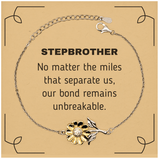 Stepbrother Long Distance Relationship Gifts, No matter the miles that separate us, Cute Love Sunflower Bracelet For Stepbrother, Birthday Christmas Unique Gifts For Stepbrother - Mallard Moon Gift Shop