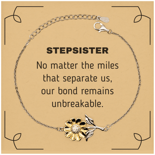Stepsister Long Distance Relationship Gifts, No matter the miles that separate us, Cute Love Sunflower Bracelet For Stepsister, Birthday Christmas Unique Gifts For Stepsister - Mallard Moon Gift Shop