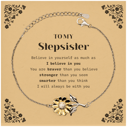 Stepsister Sunflower Bracelet Gifts, To My Stepsister You are braver than you believe, stronger than you seem, Inspirational Gifts For Stepsister Card, Birthday, Christmas Gifts For Stepsister Men Women - Mallard Moon Gift Shop