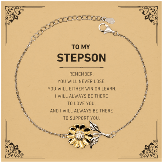Stepson Gifts, To My Stepson Remember, you will never lose. You will either WIN or LEARN, Keepsake Sunflower Bracelet For Stepson Card, Birthday Christmas Gifts Ideas For Stepson X-mas Gifts - Mallard Moon Gift Shop