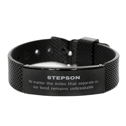 Stepson Long Distance Relationship Gifts, No matter the miles that separate us, Cute Love Black Shark Mesh Bracelet For Stepson, Birthday Christmas Unique Gifts For Stepson - Mallard Moon Gift Shop