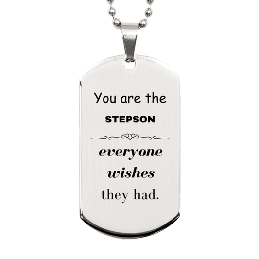 Stepson Silver Dog Tag, Everyone wishes they had, Inspirational Dog Tag Necklace For Stepson, Stepson Gifts, Birthday Christmas Unique Gifts For Stepson - Mallard Moon Gift Shop