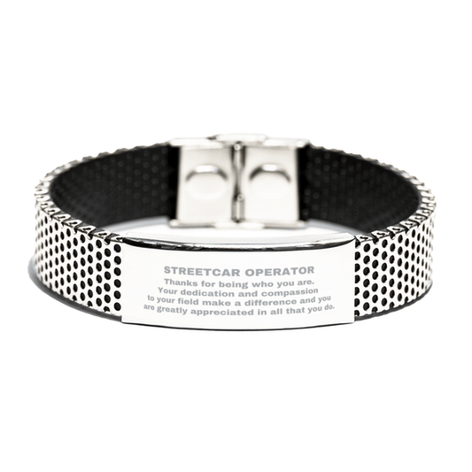 Streetcar Operator Silver Shark Mesh Stainless Steel Engraved Bracelet - Thanks for being who you are - Birthday Christmas Jewelry Gifts Coworkers Colleague Boss - Mallard Moon Gift Shop