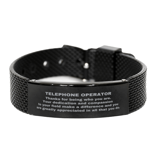 Telephone Operator Black Shark Mesh Stainless Steel Engraved Bracelet - Thanks for being who you are - Birthday Christmas Jewelry Gifts Coworkers Colleague Boss - Mallard Moon Gift Shop