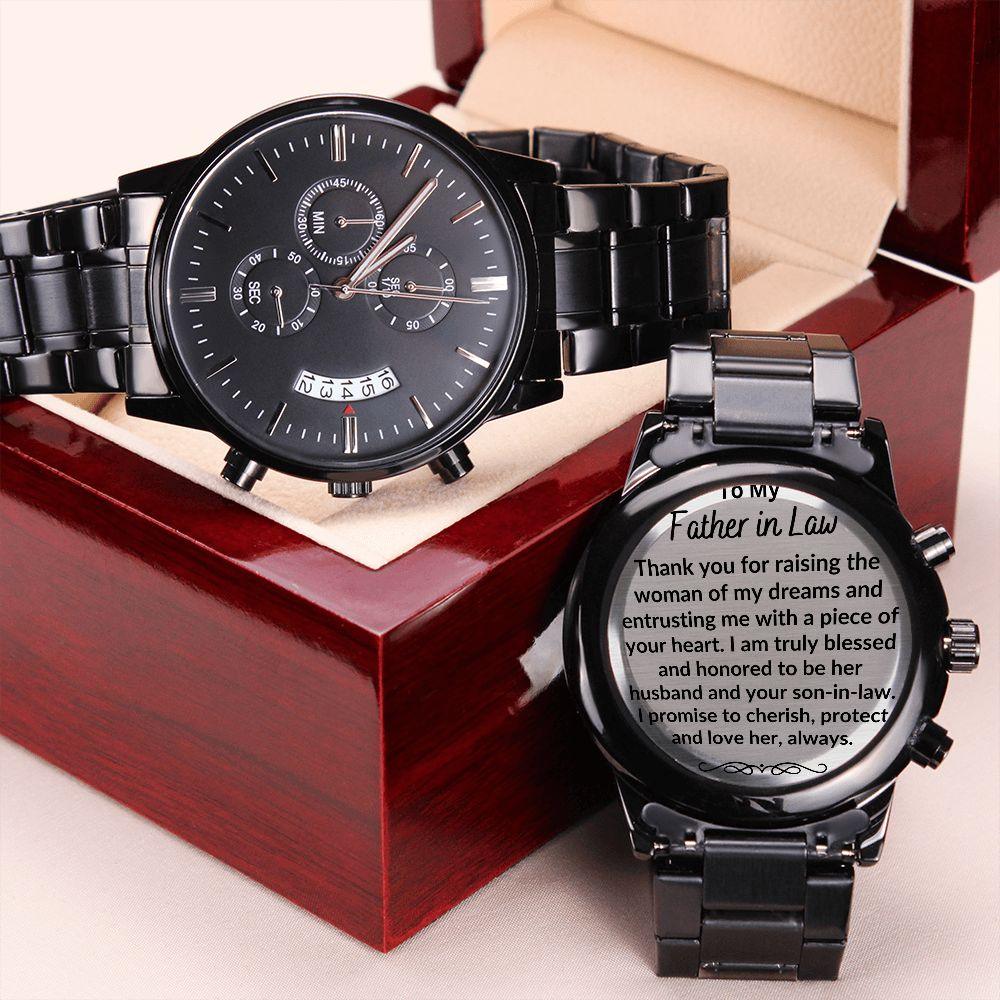 To My Father in Law from Son in Law Engraved Wrist Watch - Mallard Moon Gift Shop