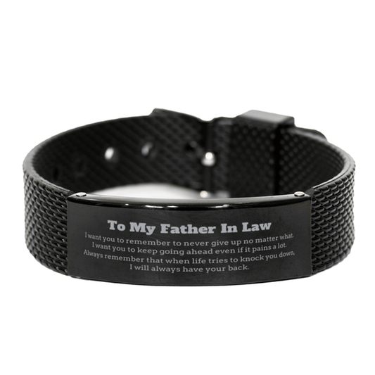 To My Father In Law Gifts, Never give up no matter what, Inspirational Father In Law Black Shark Mesh Bracelet, Encouragement Birthday Christmas Unique Gifts For Father In Law - Mallard Moon Gift Shop