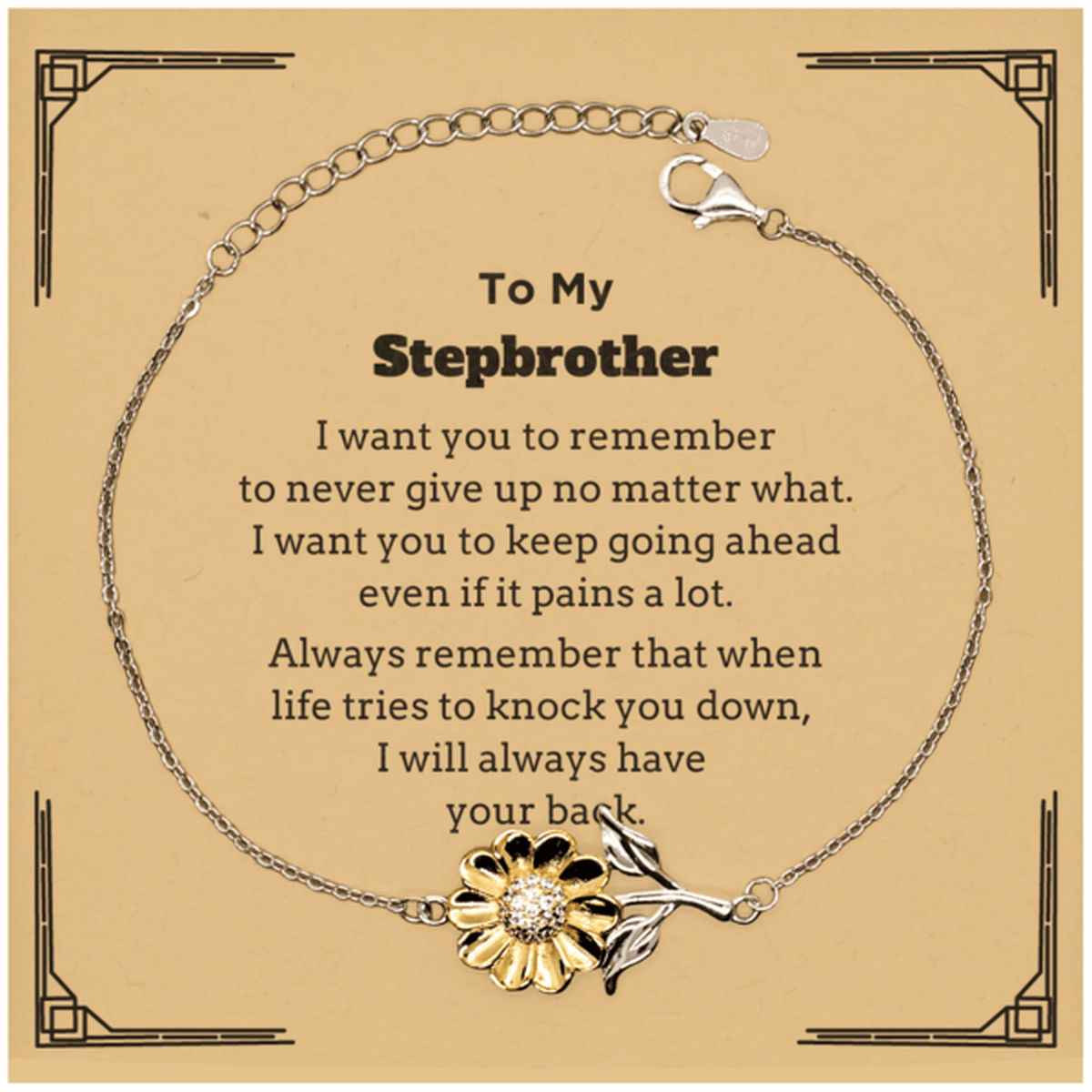 To My Stepbrother Gifts, Never give up no matter what, Inspirational Stepbrother Sunflower Bracelet, Encouragement Birthday Christmas Unique Gifts For Stepbrother - Mallard Moon Gift Shop