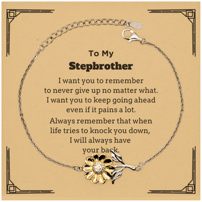 To My Stepbrother Gifts, Never give up no matter what, Inspirational Stepbrother Sunflower Bracelet, Encouragement Birthday Christmas Unique Gifts For Stepbrother - Mallard Moon Gift Shop