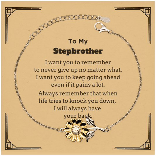 To My Stepbrother Gifts, Never give up no matter what, Inspirational Stepbrother Sunflower Bracelet, Encouragement Birthday Christmas Unique Gifts For Stepbrother - Mallard Moon Gift Shop