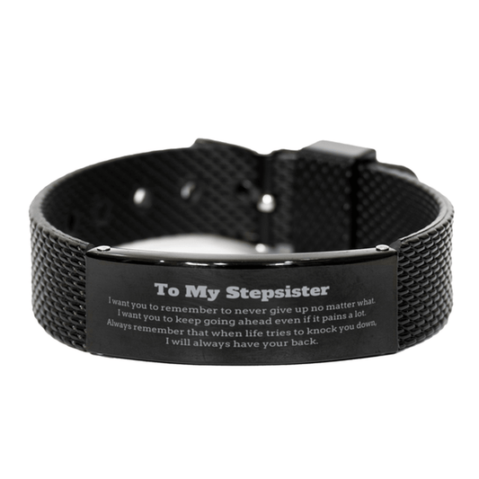 To My Stepsister Gifts, Never give up no matter what, Inspirational Stepsister Black Shark Mesh Bracelet, Encouragement Birthday Christmas Unique Gifts For Stepsister - Mallard Moon Gift Shop