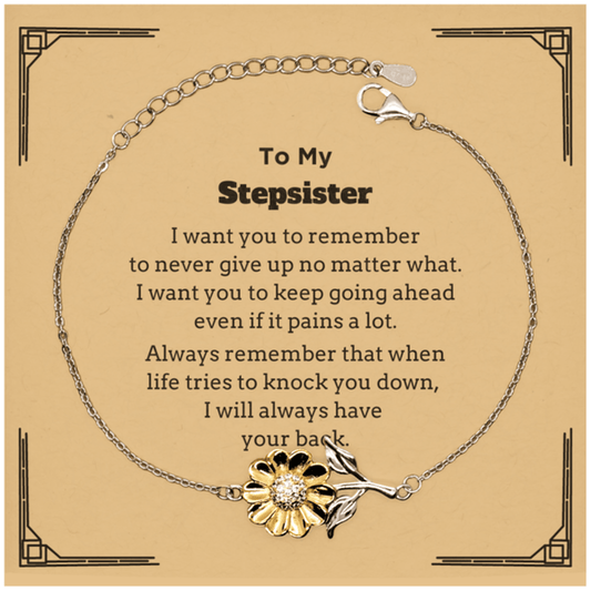To My Stepsister Gifts, Never give up no matter what, Inspirational Stepsister Sunflower Bracelet, Encouragement Birthday Christmas Unique Gifts For Stepsister - Mallard Moon Gift Shop