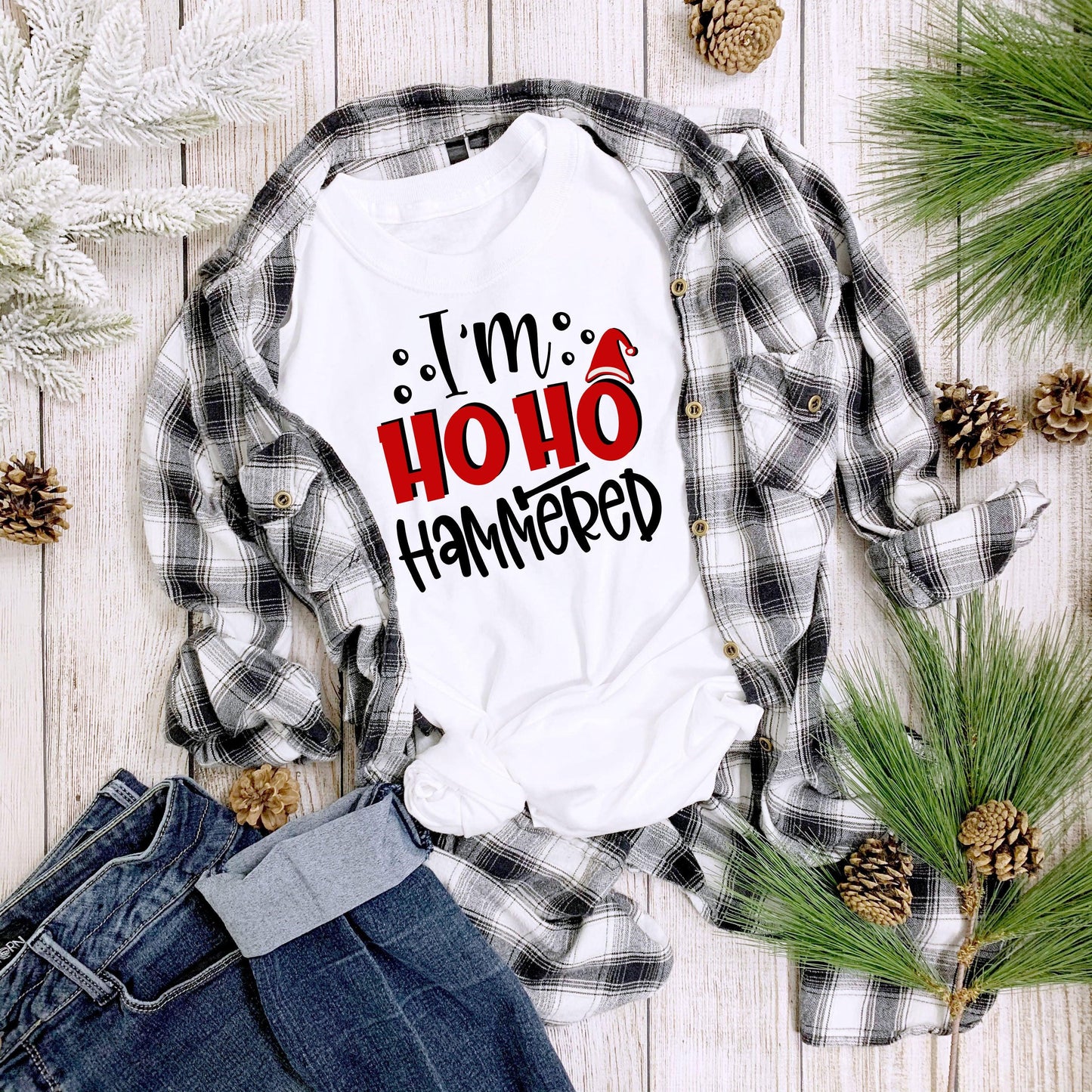Funny Holiday Tee Shirt -I'm Ho Ho Hammered - Mallard Moon Gift Shop