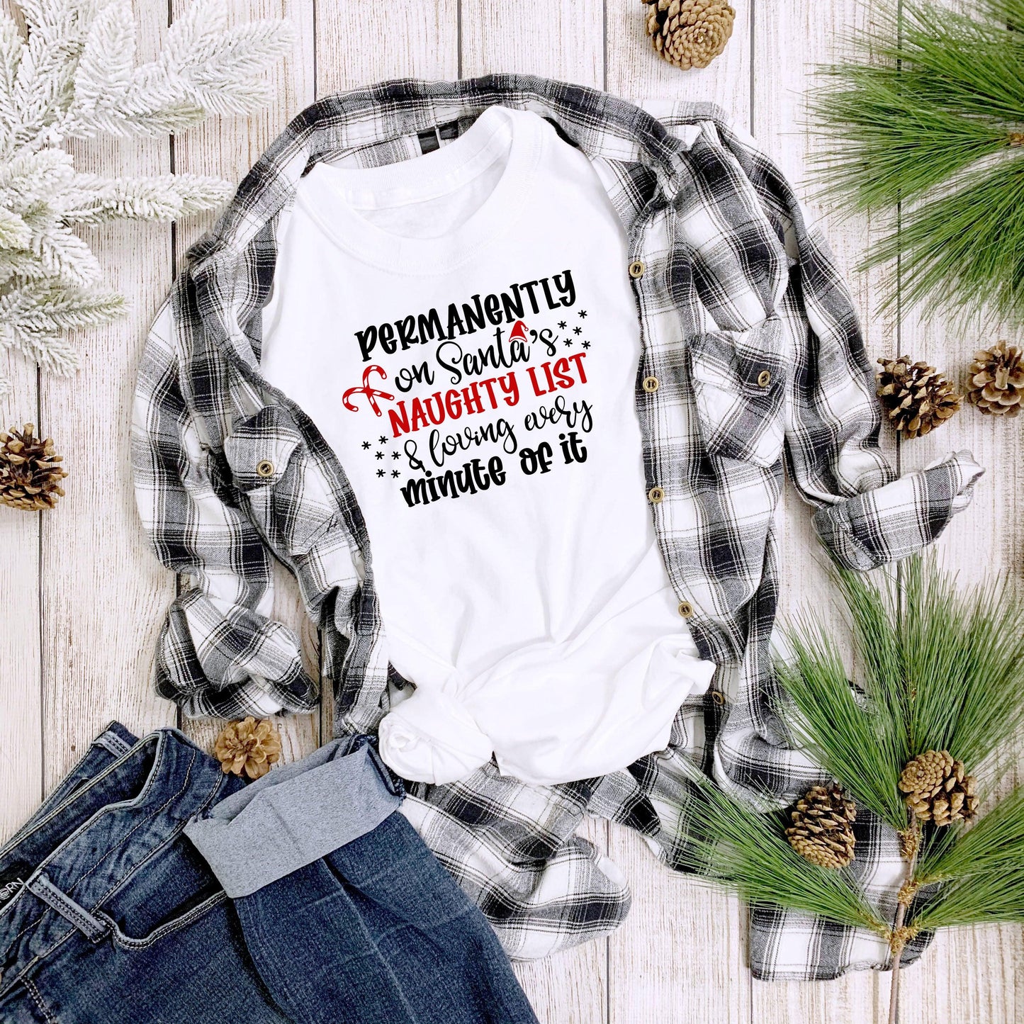 Funny Santa Naughty List Tee Shirt - Mallard Moon Gift Shop