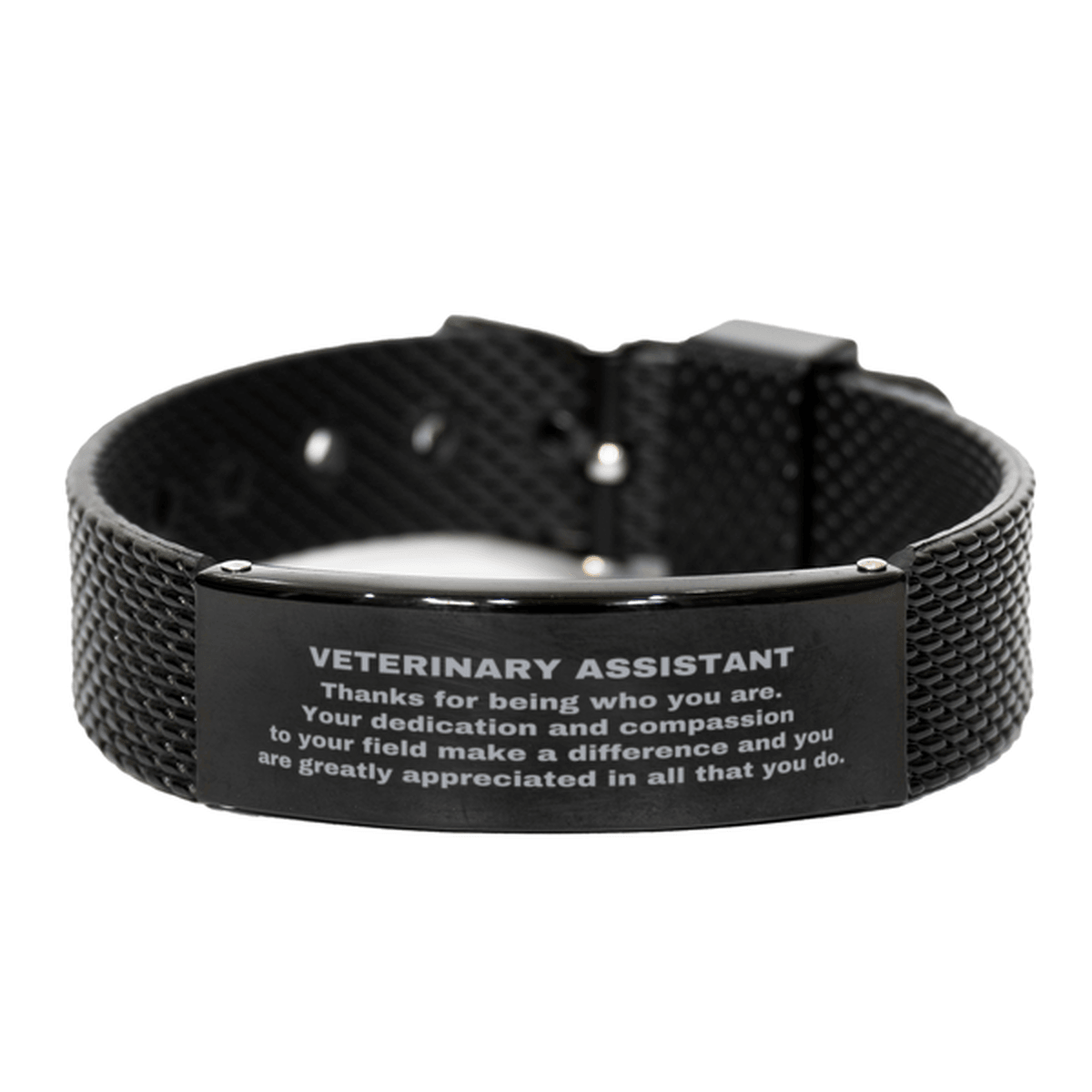 Veterinary Assistant Black Shark Mesh Stainless Steel Engraved Bracelet - Thanks for being who you are - Birthday Christmas Jewelry Gifts Coworkers Colleague Boss - Mallard Moon Gift Shop