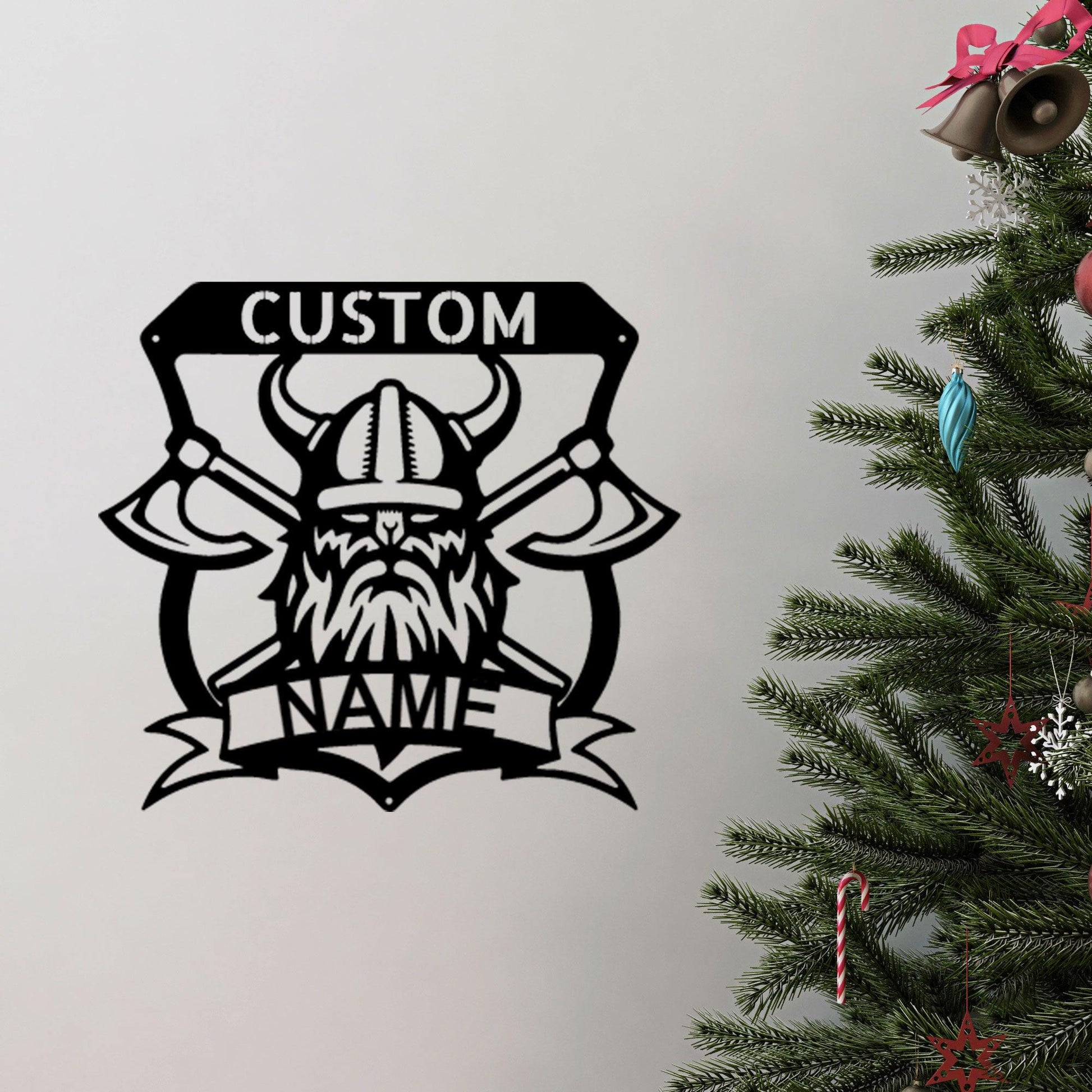 Viking Battle Axe Plaque Monogram Personalized Name Indoor Outdoor Steel Wall Sign Metal Art - Mallard Moon Gift Shop