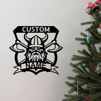 Viking Battle Axe Plaque Monogram Personalized Name Indoor Outdoor Steel Wall Sign Metal Art - Mallard Moon Gift Shop