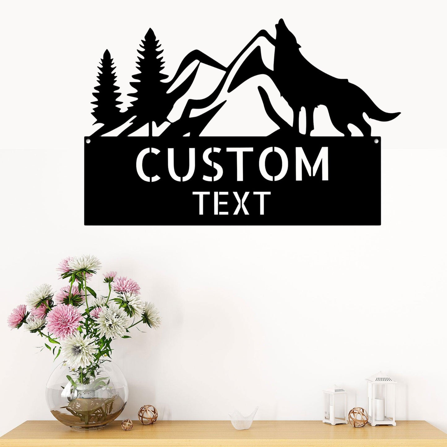 Coyote and Mountains Custom Name Metal Wall Sign - Mallard Moon Gift Shop