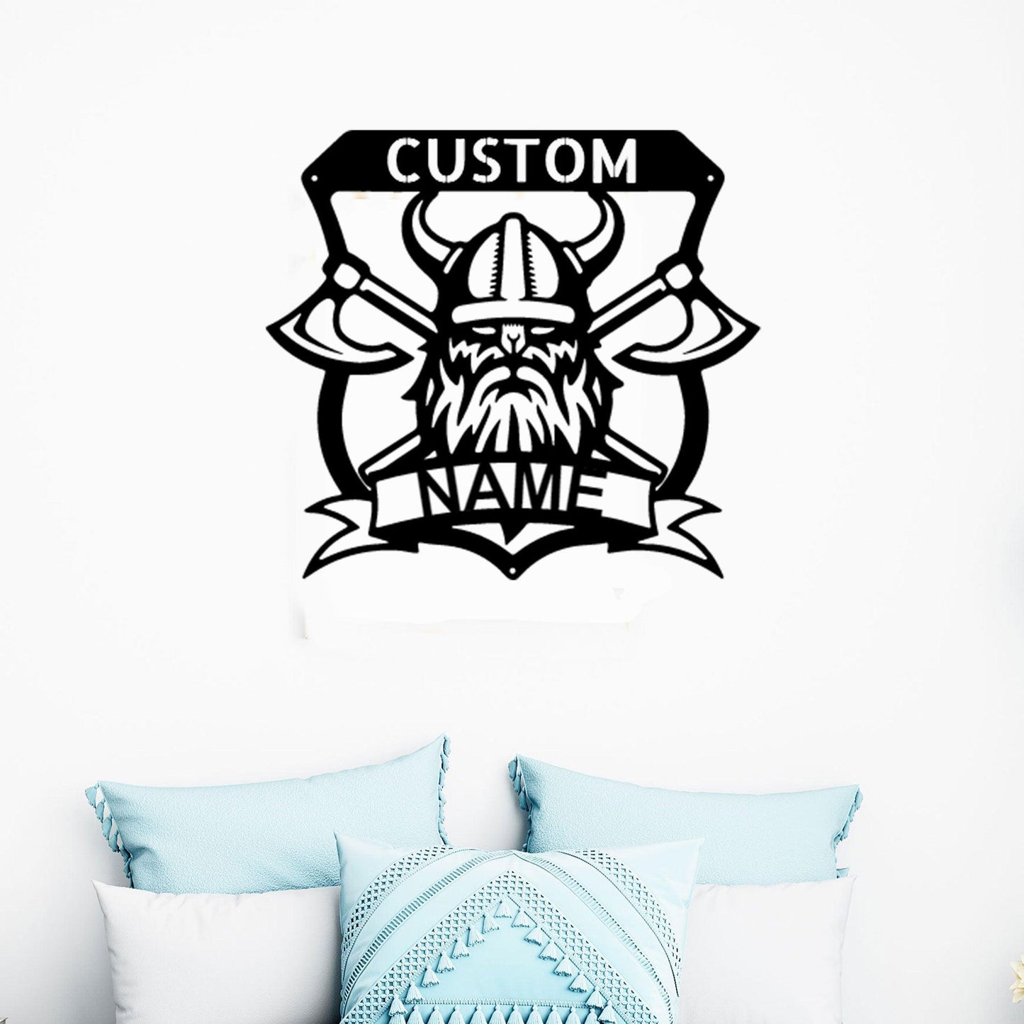 Viking Battle Axe Plaque Monogram Personalized Name Indoor Outdoor Steel Wall Sign Metal Art - Mallard Moon Gift Shop