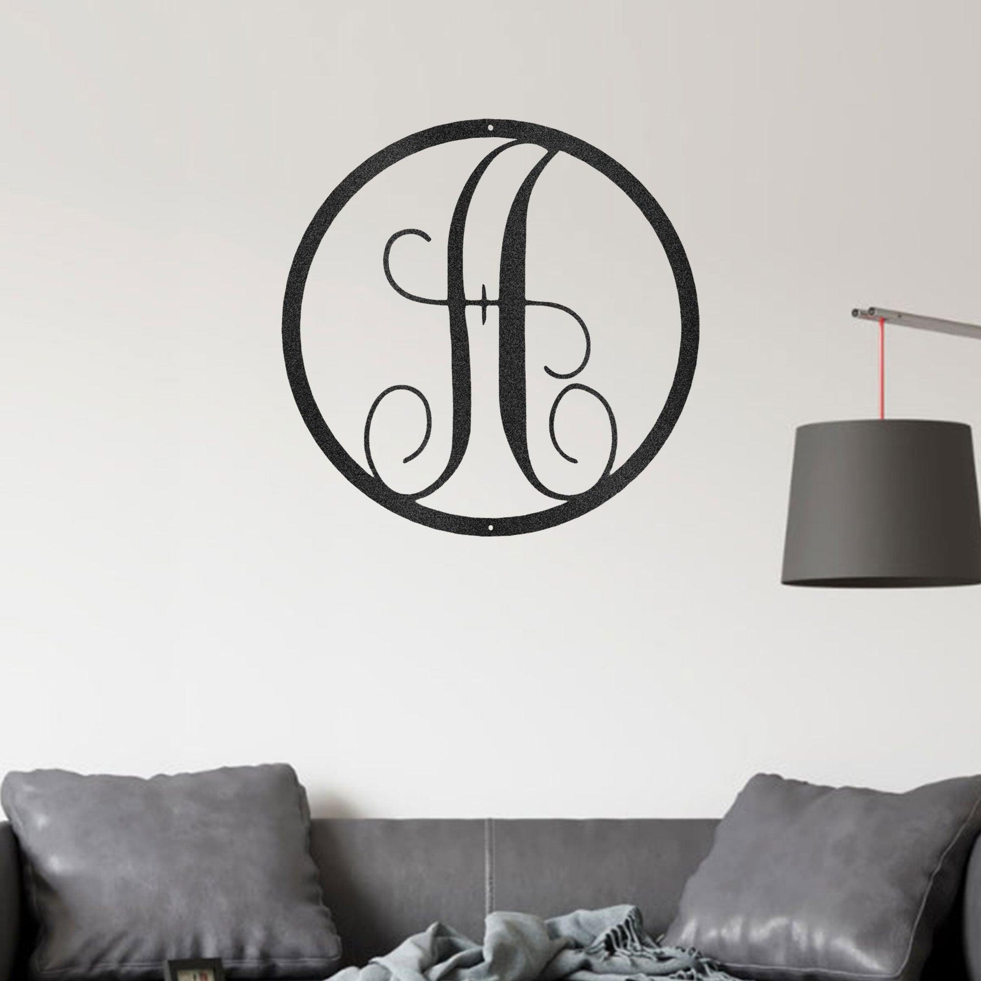 Fancy Initial Circle Custom Monogram Metal Wall Art - Mallard Moon Gift Shop