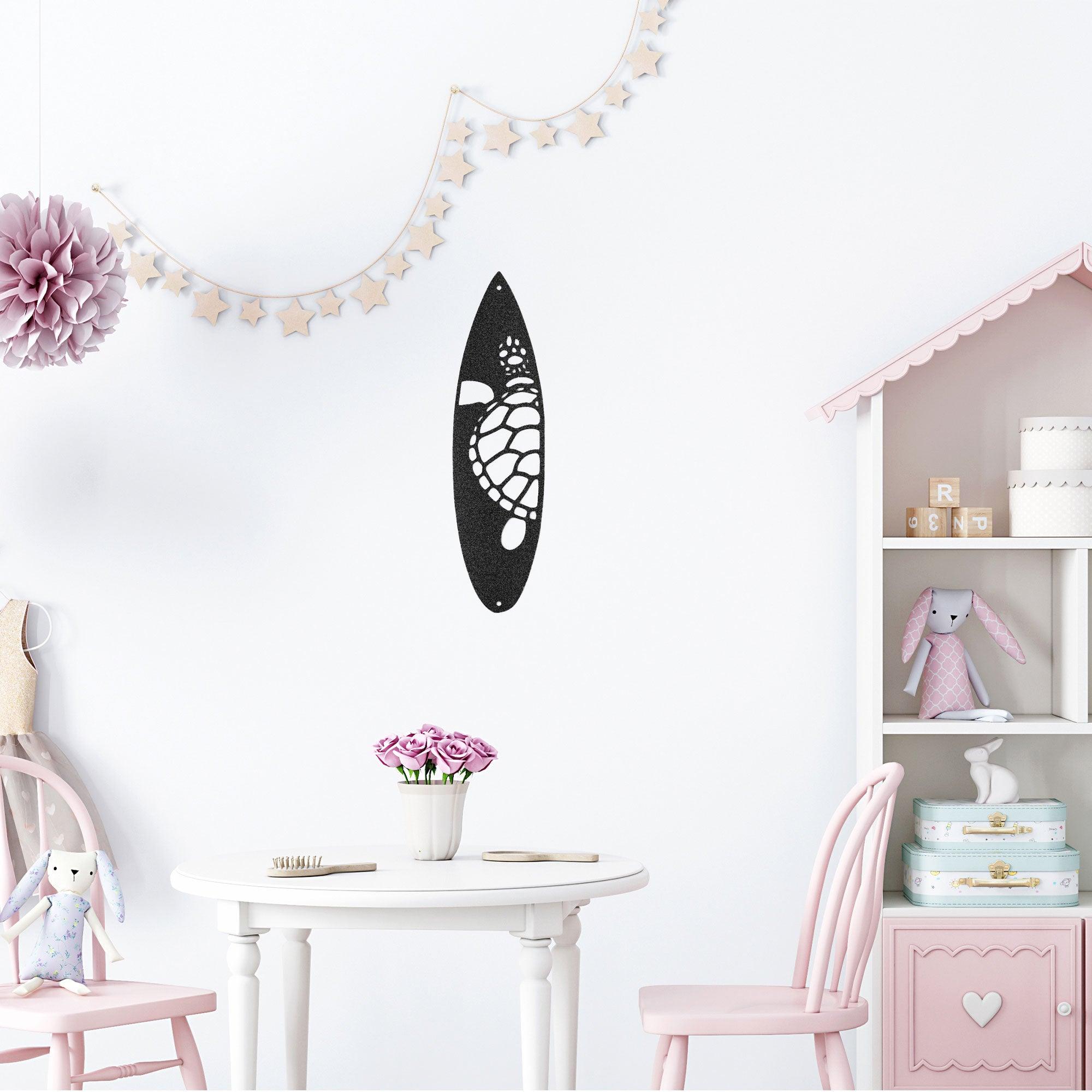 Surfboard Sea Turtle Indoor Outdoor Steel Wall Sign - Mallard Moon Gift Shop