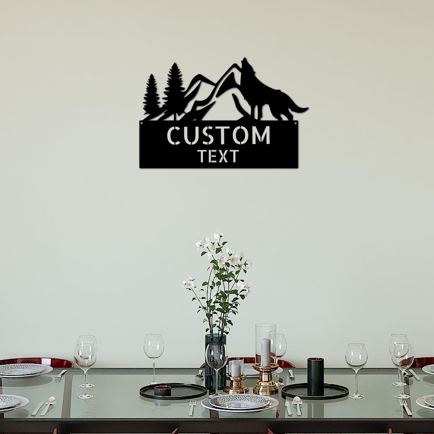 Coyote and Mountains Custom Name Metal Wall Sign - Mallard Moon Gift Shop