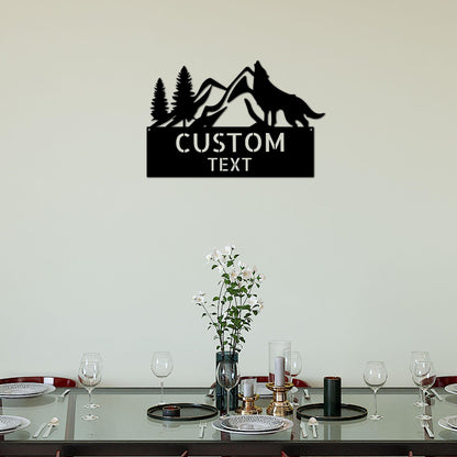 Coyote and Mountains Custom Name Metal Wall Sign - Mallard Moon Gift Shop