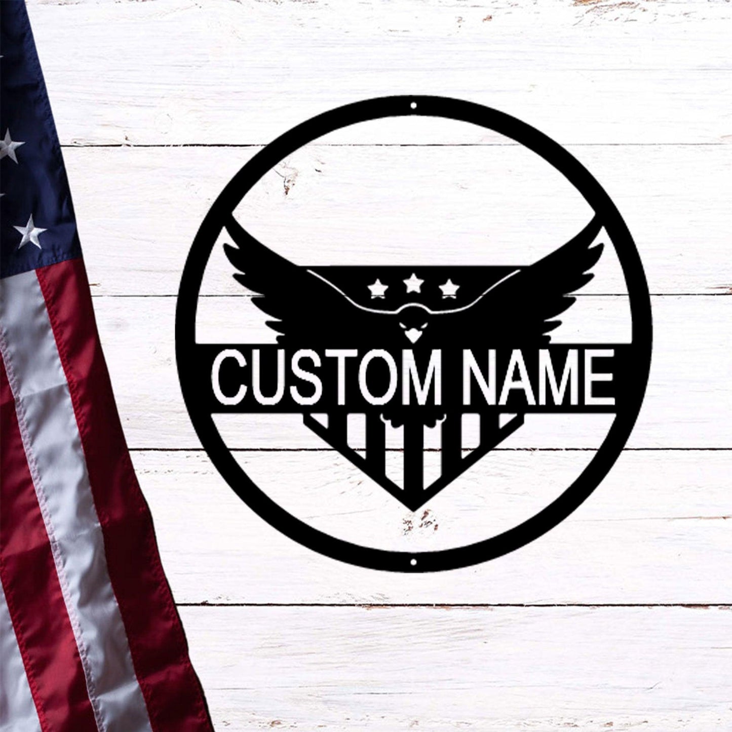 Attacking Eagle Monogram Personalized Indoor Outdoor Steel Wall Sign Art - Mallard Moon Gift Shop