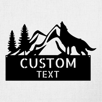 Coyote and Mountains Custom Name Metal Wall Sign - Mallard Moon Gift Shop