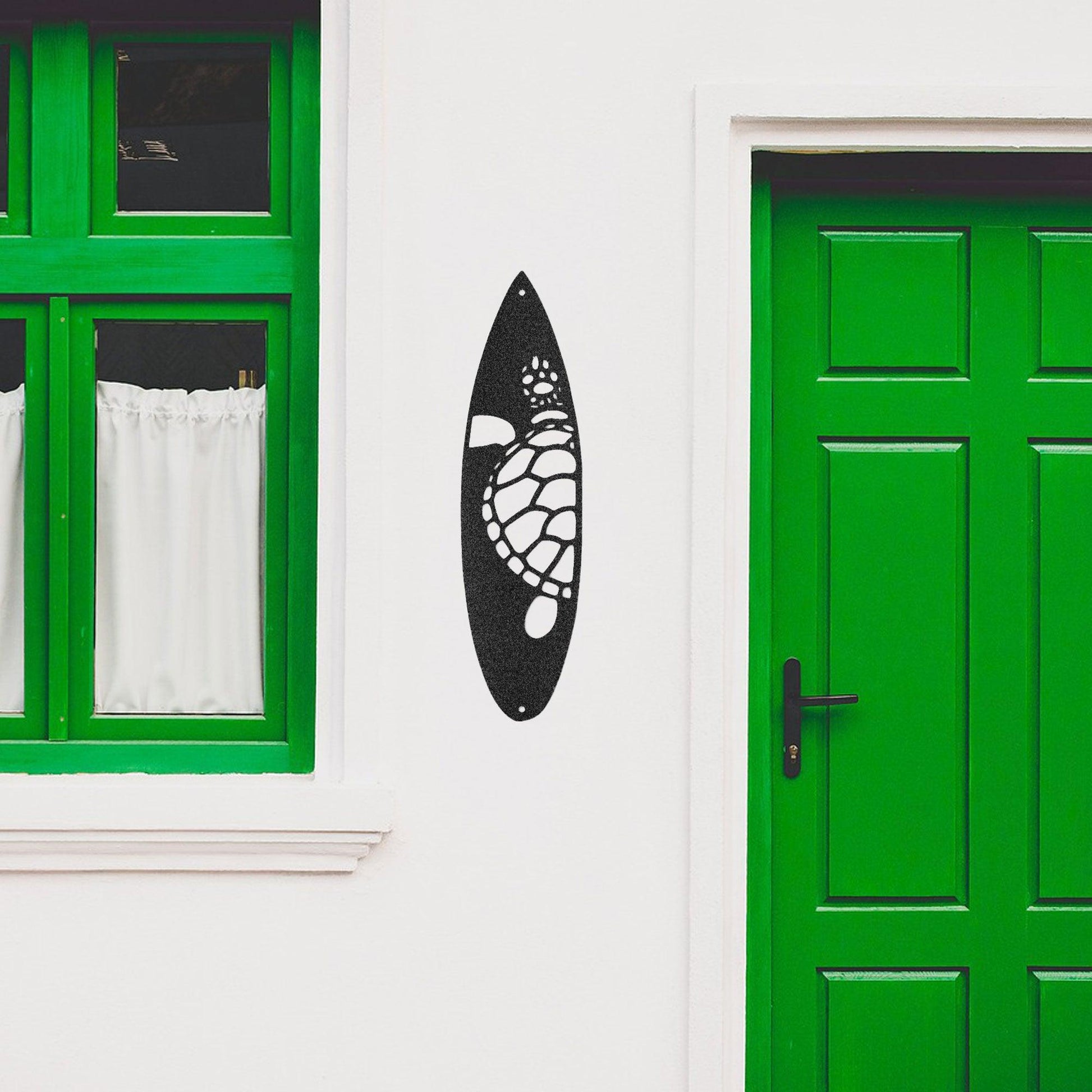 Surfboard Sea Turtle Indoor Outdoor Steel Wall Sign - Mallard Moon Gift Shop