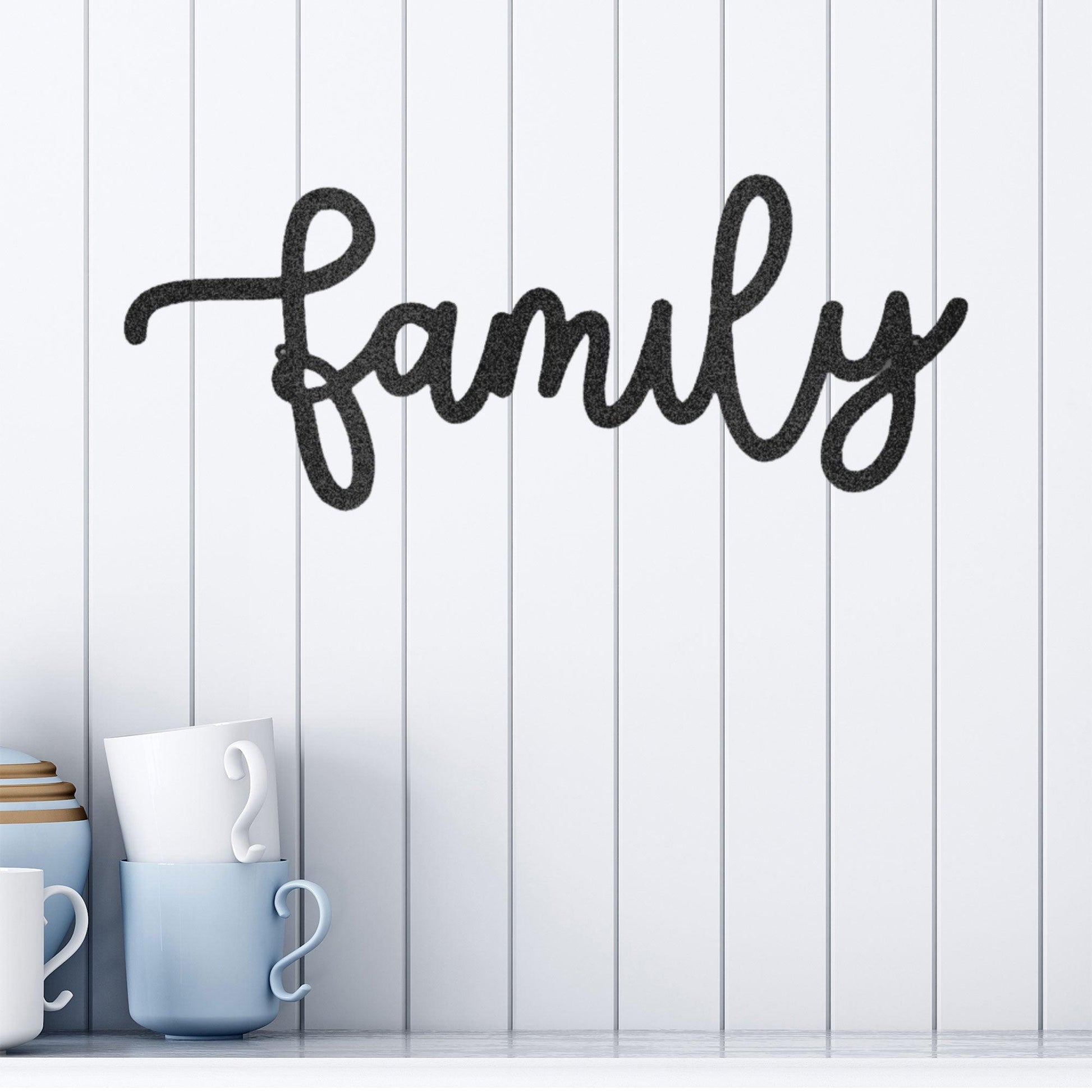 Family Script Indoor Outdoor Metal Wall Art - Mallard Moon Gift Shop