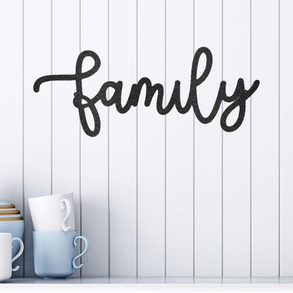 Family Script Indoor Outdoor Metal Wall Art - Mallard Moon Gift Shop