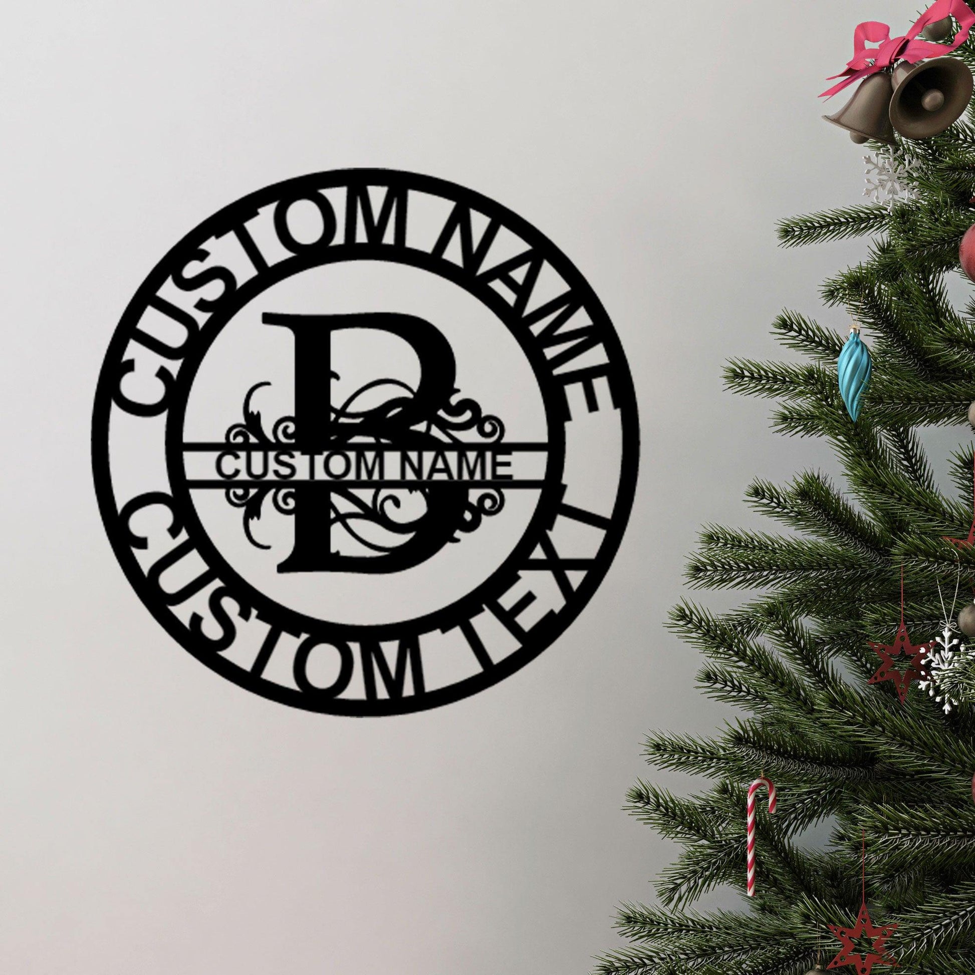 Personalized Elaborate Split Letter Name Initial Indoor Outdoor Steel Wall Sign Metal Art - Mallard Moon Gift Shop