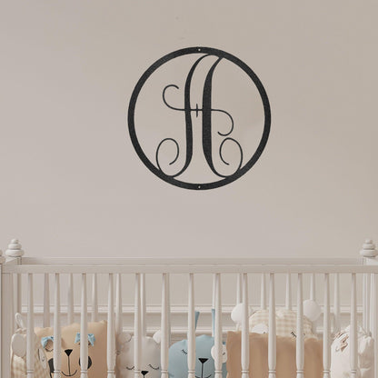 Fancy Initial Circle Custom Monogram Metal Wall Art - Mallard Moon Gift Shop