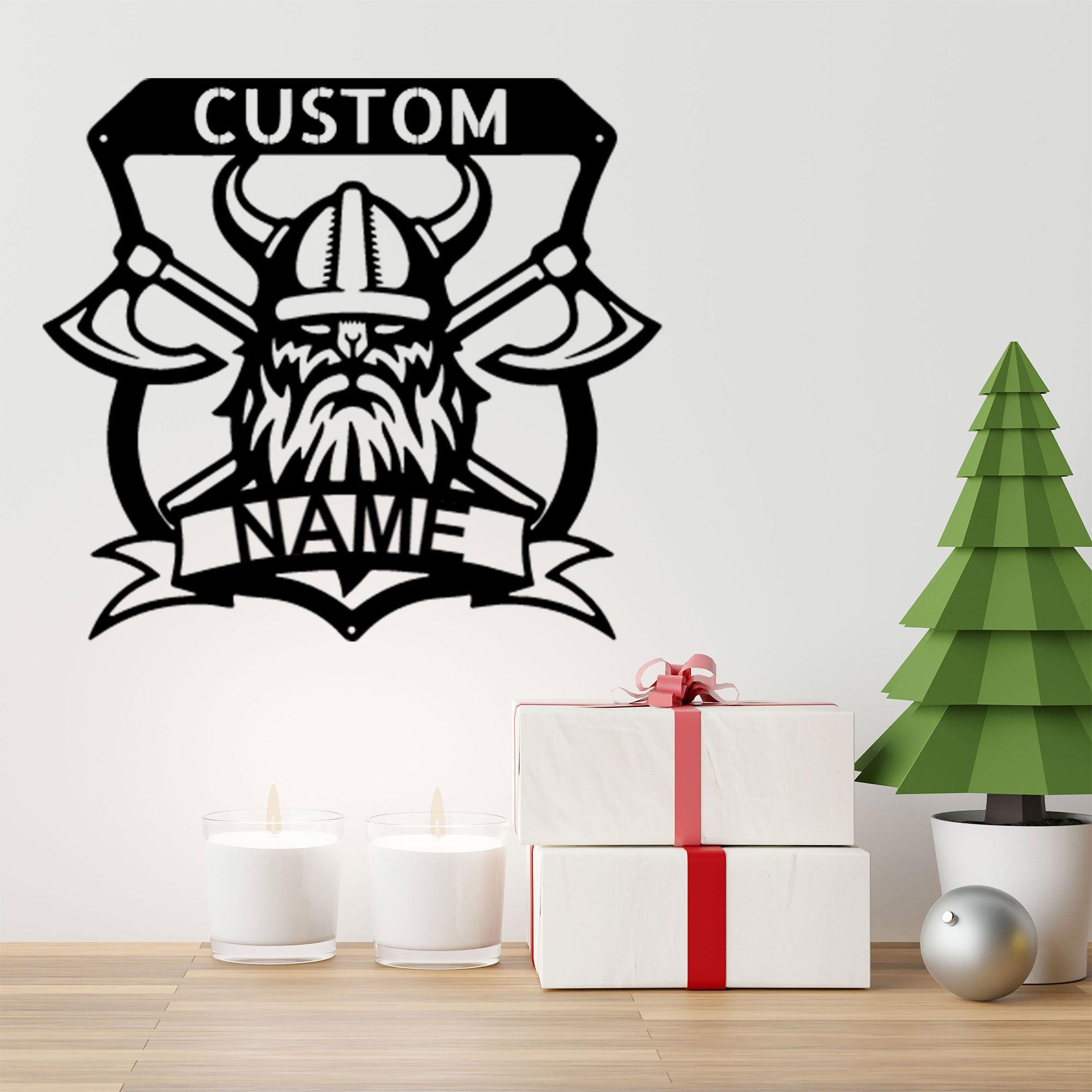 Viking Battle Axe Plaque Monogram Personalized Name Indoor Outdoor Steel Wall Sign Metal Art - Mallard Moon Gift Shop