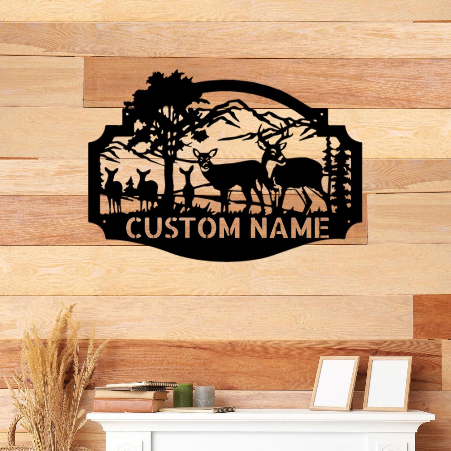 Deer Family Custom Name Metal Art Wall Sign Housewarming Wedding Anniversary Birthday - Mallard Moon Gift Shop