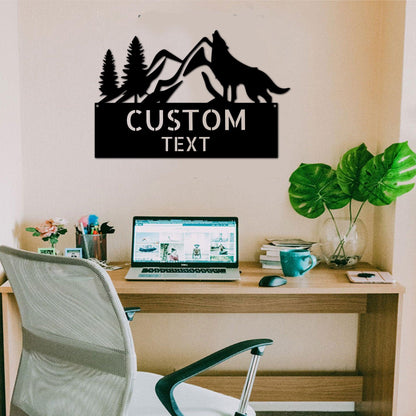 Coyote and Mountains Custom Name Metal Wall Sign - Mallard Moon Gift Shop