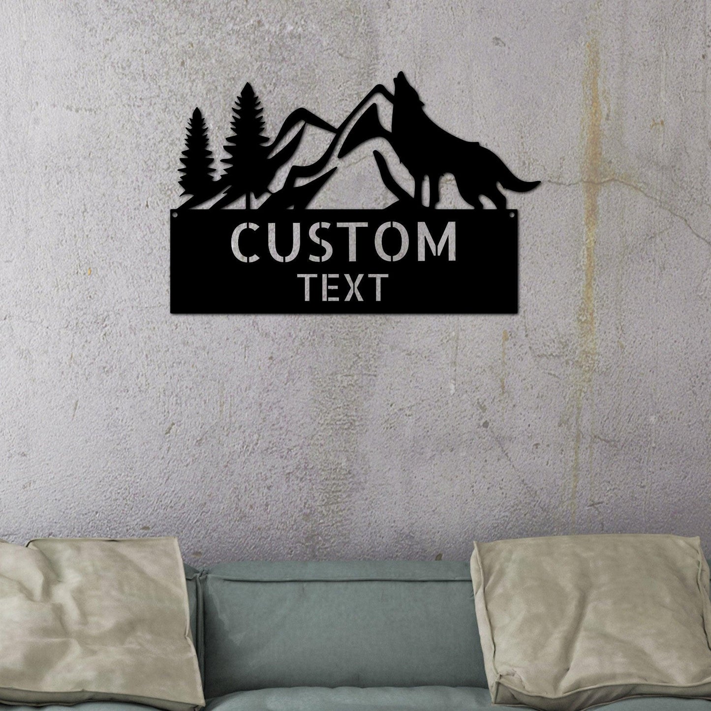 Coyote and Mountains Custom Name Metal Wall Sign - Mallard Moon Gift Shop