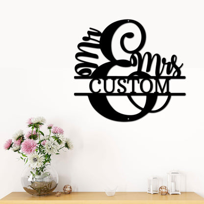 Couples Custom Name Monogram Mr. and Mrs. Steel Wall Sign - Mallard Moon Gift Shop