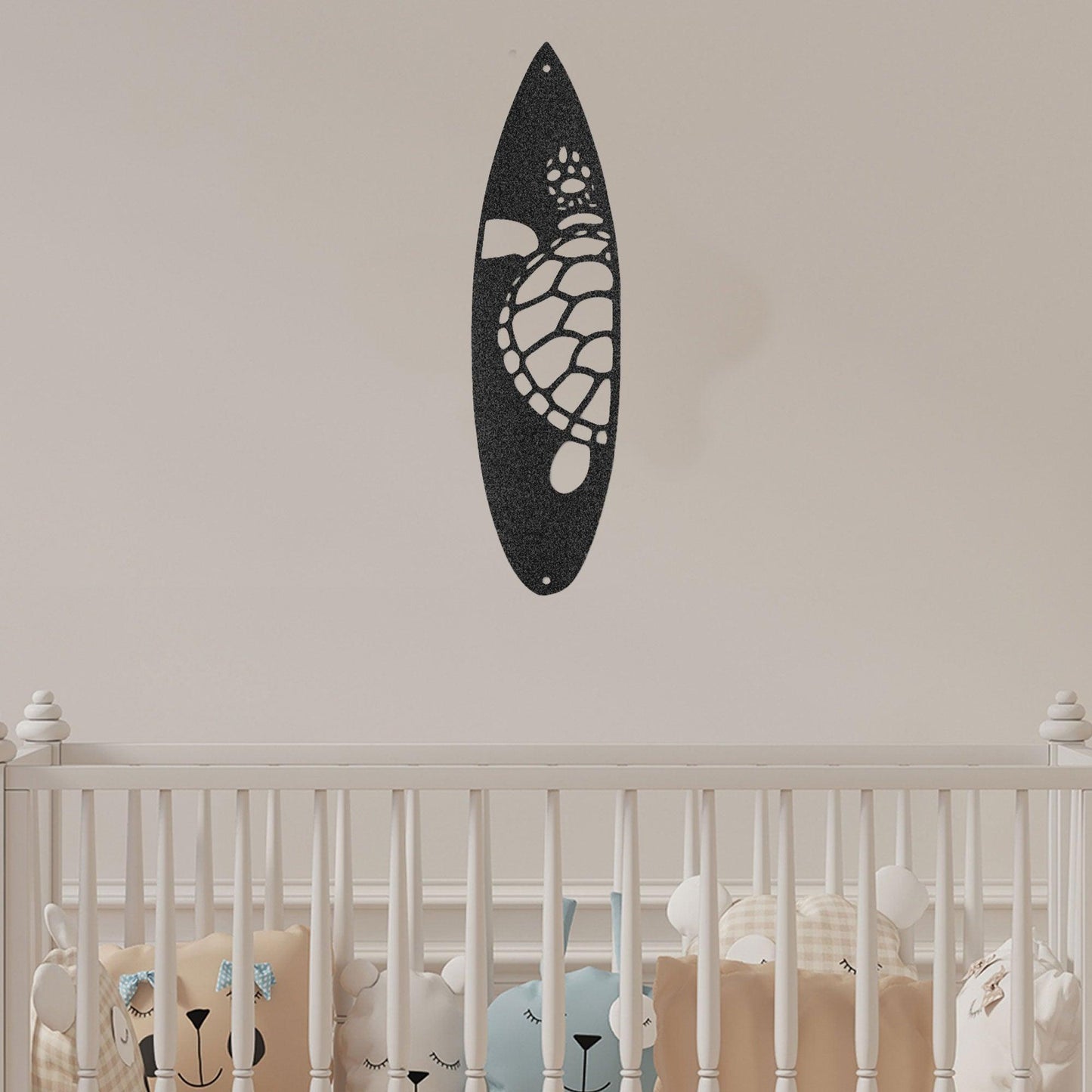 Surfboard Sea Turtle Indoor Outdoor Steel Wall Sign - Mallard Moon Gift Shop