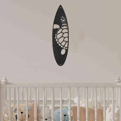 Surfboard Sea Turtle Indoor Outdoor Steel Wall Sign - Mallard Moon Gift Shop
