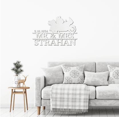 Motorcycle Mr. and Mrs. Custom Name Metal Art Wall Sign - Mallard Moon Gift Shop