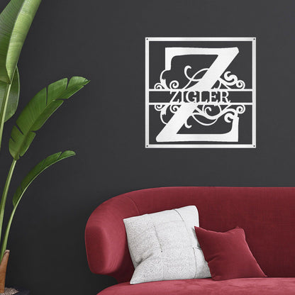 Personalized Split Square Custom Initial and Name Steel Wall Sign Metal Art - Mallard Moon Gift Shop