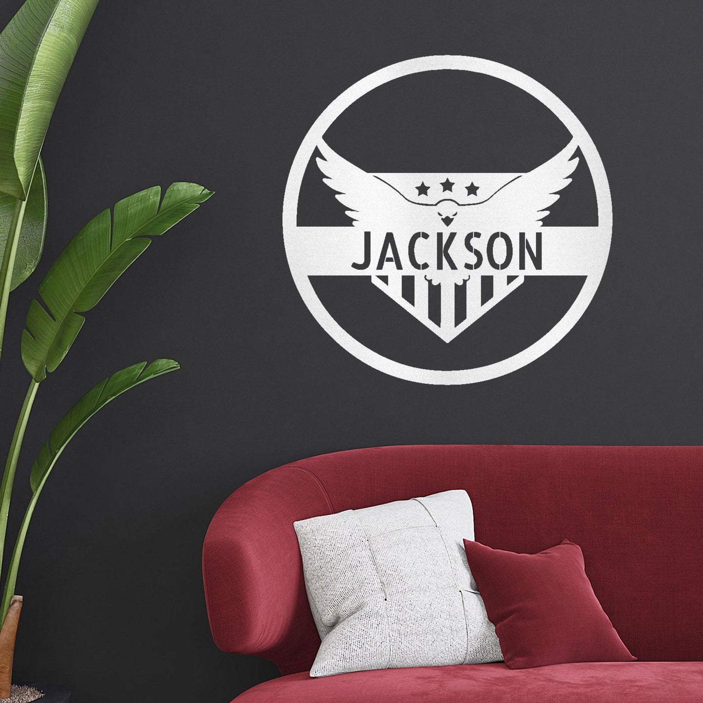 Attacking Eagle Monogram Personalized Indoor Outdoor Steel Wall Sign Art - Mallard Moon Gift Shop