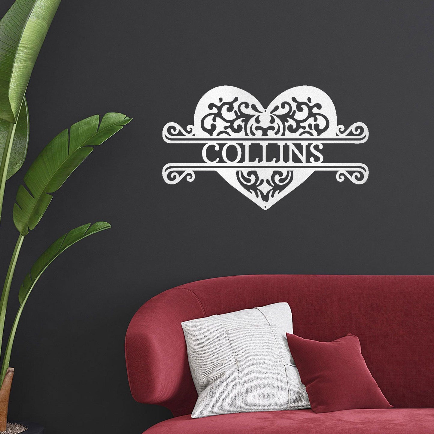 Fancy Heart Custom Name Steel Wall Sign - Mallard Moon Gift Shop