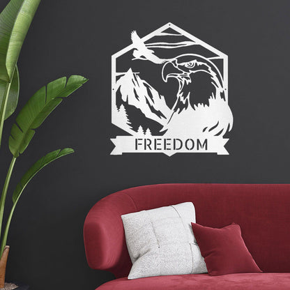 Bald Eagle Mountain Scene Custom Name Metal Art Wall Sign - Mallard Moon Gift Shop